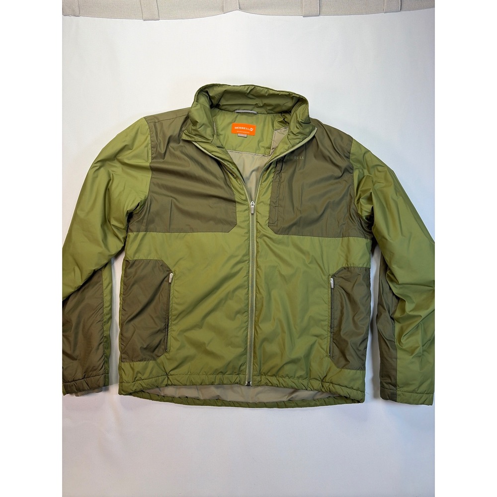 Merrell Mens XL Primaloft Insulated Full Zip Jacket Olive Green Ripstop Hiking